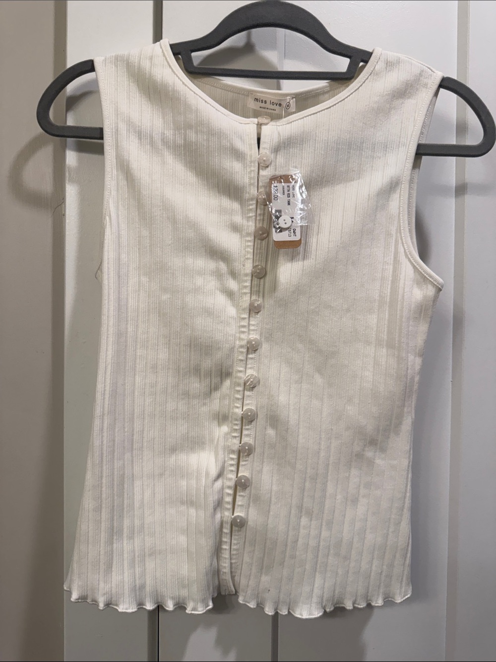 Miss Love Cream Ribbed Button-Front Tank Top